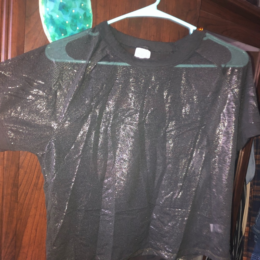 Pink black see through sparkly t shirt